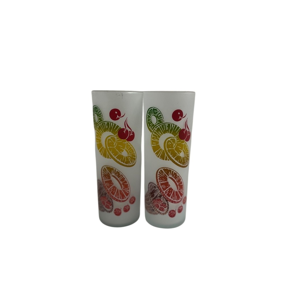 Vintage‎ Frosted Glass Fruit Tumblers Set of 2 Retro FEDERAL GLASS